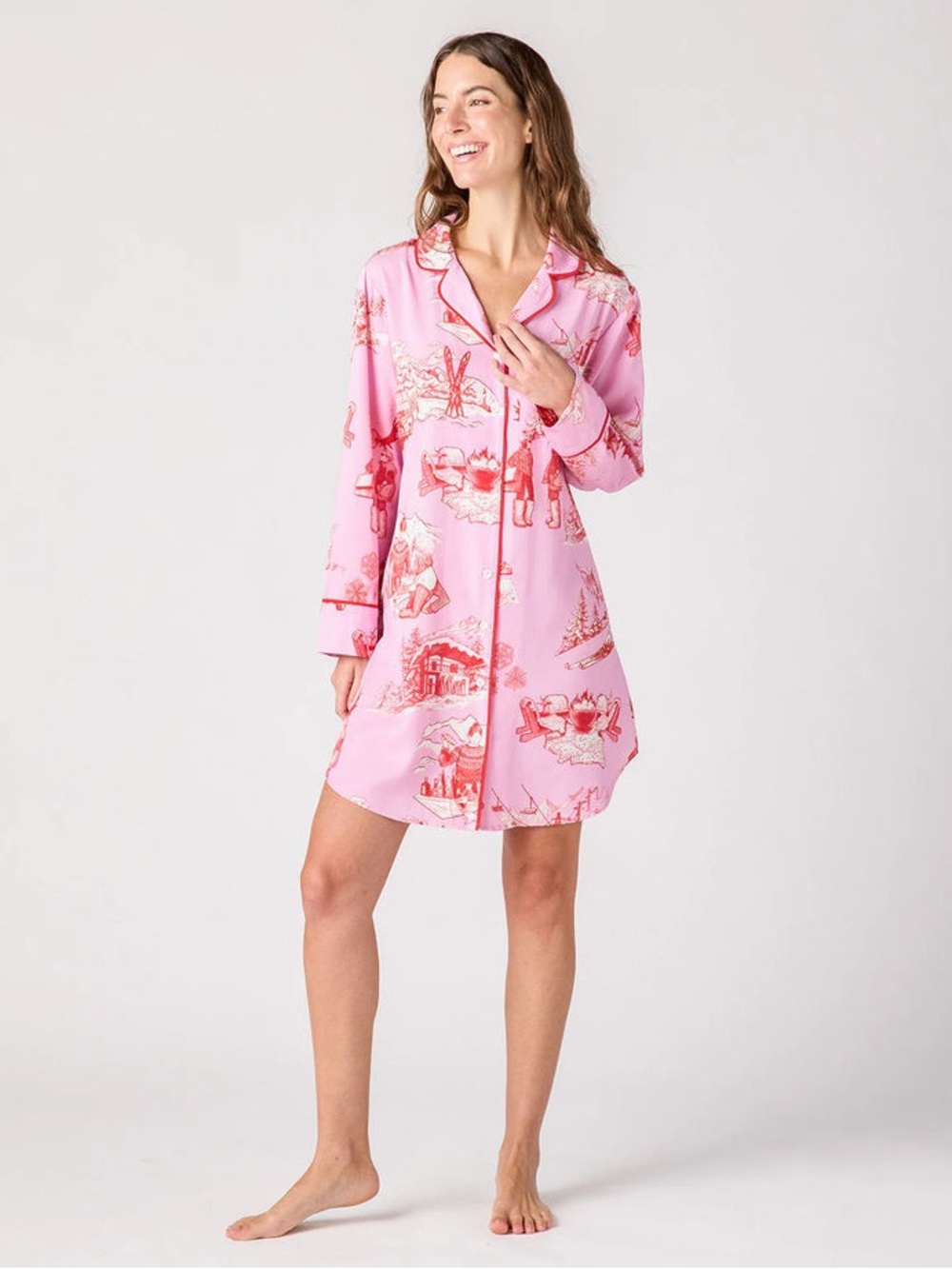 NWT Katie Kime Après Ski Toile Sleep Shirt Pajama Dress Pink Sz XL
